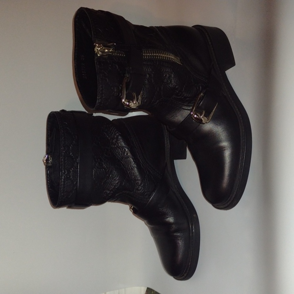 GUCCI Black Leather GG Guccissima Biker Boots 🖤 AUTHENTIC! - Picture 5 of 16